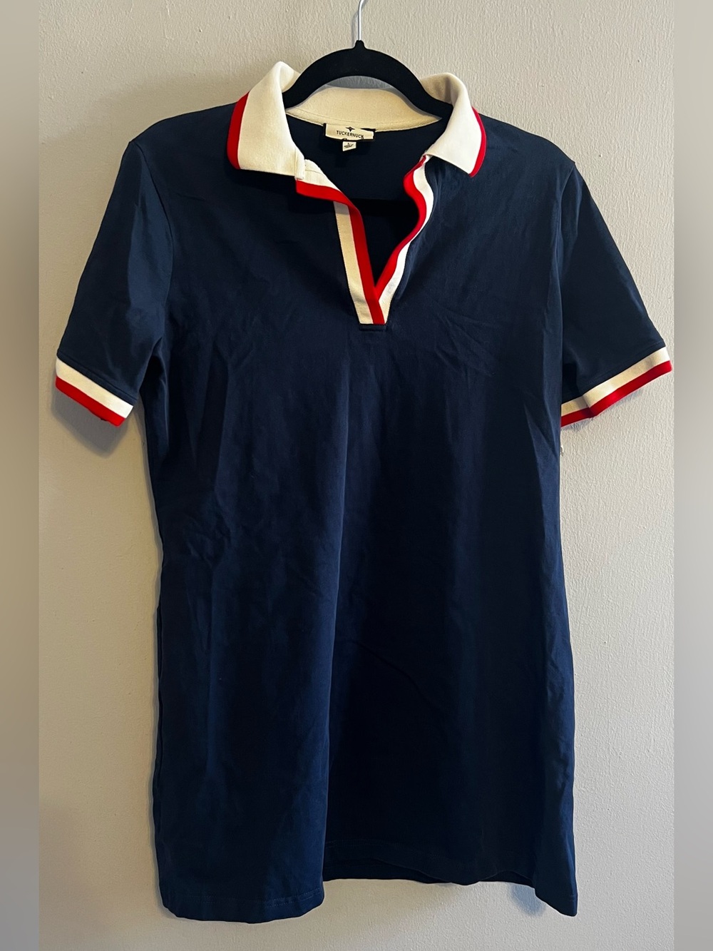 Tuckernuck Hutton Polo Dress in Midnight Navy - White & Red Trim - Womens Large